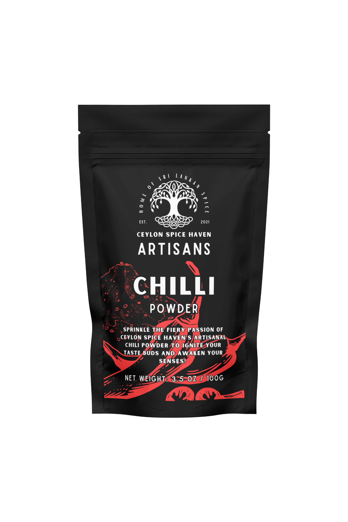 Chilli Powder Front Mockup 2 Ceylon Artisanal Chilli Powder- 100g