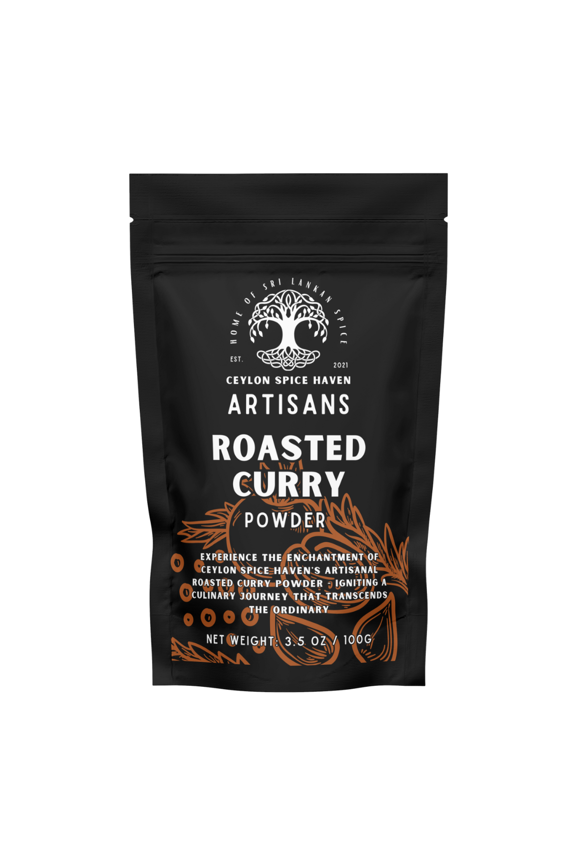 Jaffna Curry Blend Front Mockup 6 Ceylon Artisanal Roasted Curry Powder - 100g