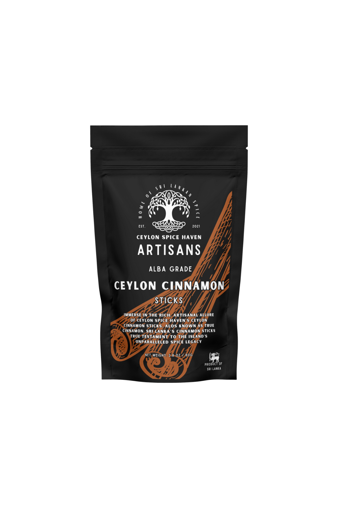 Cinnamon Sticks Mockup Front 1 Alba Grade Ceylon Cinnamon Sticks – 80g