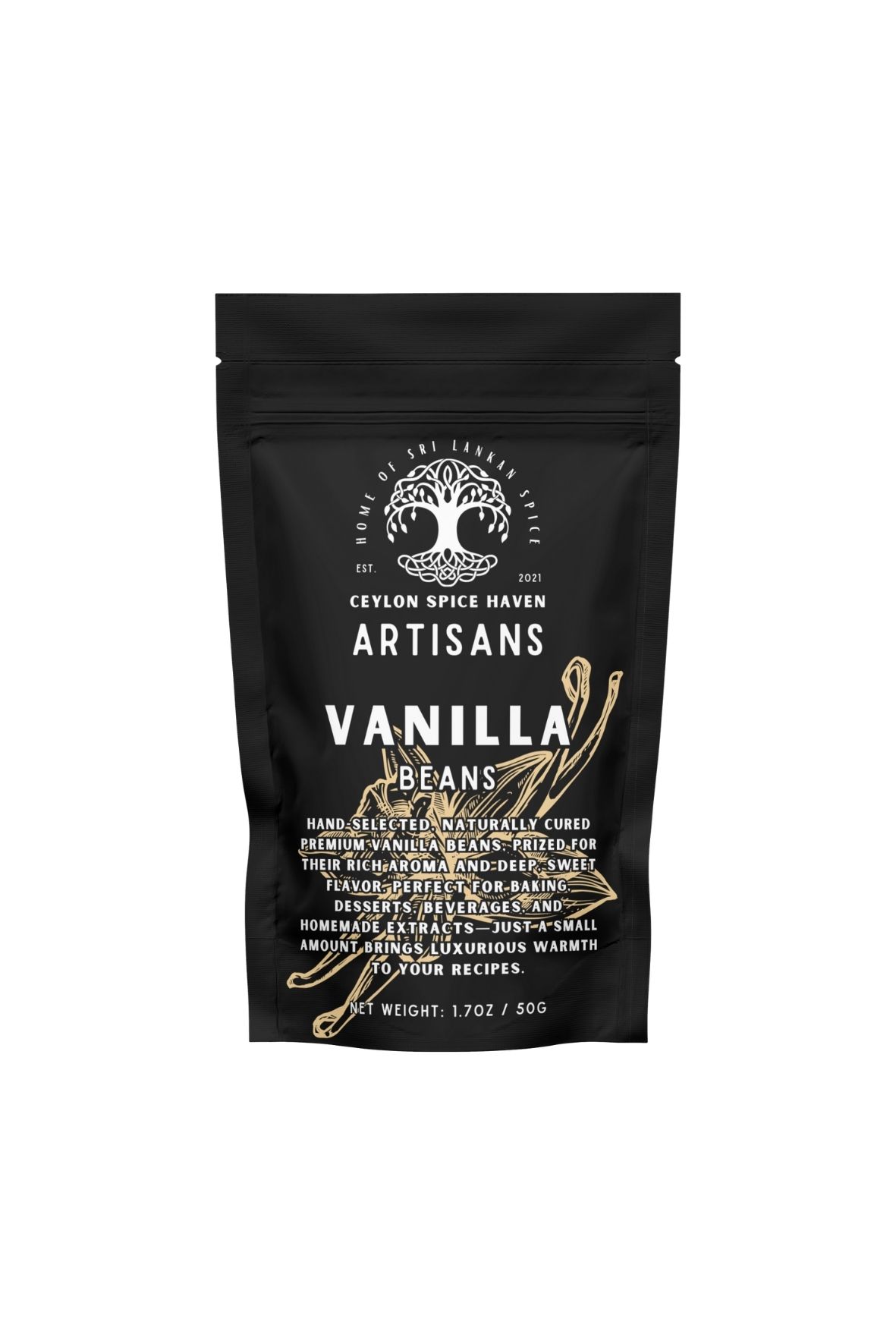 Cinnamon Sticks Mockup Front 1 Whole Vanilla Beans - 50g